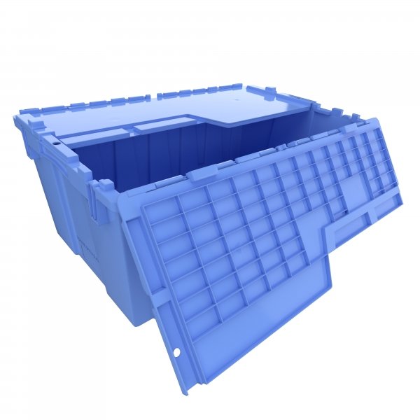 Pallet of 60 Heavy-Duty Plastic Totes w. Attached Lid 