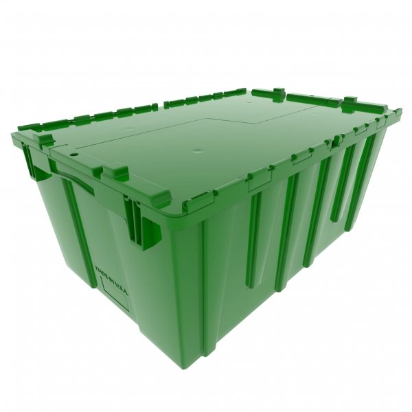 Attached Lid Tote (Pallet of 120) - 22x15x10 Industrial Strength Round Trip Tote. Made in USA.